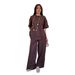 Snoryin Women's Linen-Blend Casual Set Relaxed Short Sleeve Tee And Wide Leg Pants Outfit In Olive Khaki Navy Pink_ecoleips.com