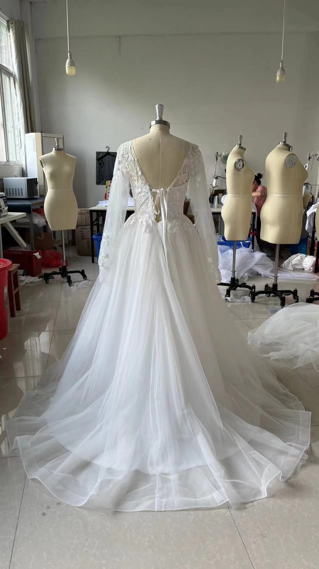Women's Clothing Summer Long Tail Sexy Tulle One Shoulder Bubble Long Sleeve Wedding Dress_ecoleips.com