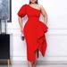 Women's clothing oblique collar slit ruffled dress skirt sexy_ecoleips.com