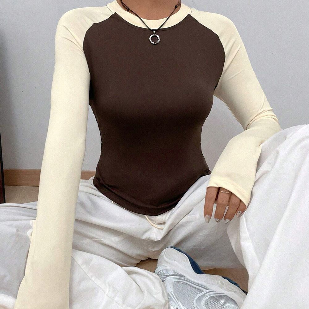 Voya Women's Lazy Style Casual T-shirt For Spring And Summer, Simple And Fashionable, Versatile, Contrasting Color Inner Top_ecoleips.com