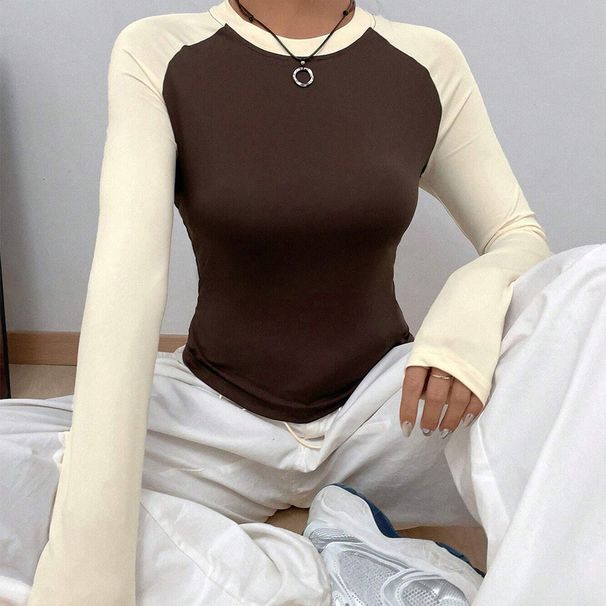 Voya Women's Lazy Style Casual T-shirt For Spring And Summer, Simple And Fashionable, Versatile, Contrasting Color Inner Top_ecoleips.com