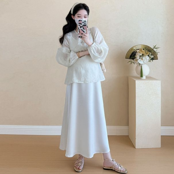 Autumn New Korean Fashion Jacquard 2-Piece Maternity Dress_ecoleips.com
