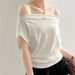 Slash Neck T-shirts For Women Elegant Off Shoulder Design Solid Summer Tops Short Sleeve Fashion Ladies Casual Clothing Simple_ecoleips.com