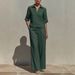 Women's V-Neck Short Sleeve Top & High-Waisted Wide Leg Pants Set – Classic Minimalist Resort Wear For Summer Vacation & Casual Outings_ecoleips.com