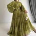 Modest Abaya Dress Elegant Muslim Floral Maxi Dress – Tiered Ruffled Sleeves & Tie-Waist Design_ecoleips.com