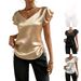 Satin Ruffle Top For Women V Neck Drawstring Design Fashion Women's Clothing_ecoleips.com