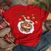 Merry Christmas Tree Santa Claus Simple Retro Fashion Cartoon Print Short Sleeve Women's Top_ecoleips.com