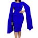 Plus Size Women's Spring Pleated Round Neck Elegant Solid Color Bodycon Dress_ecoleips.com