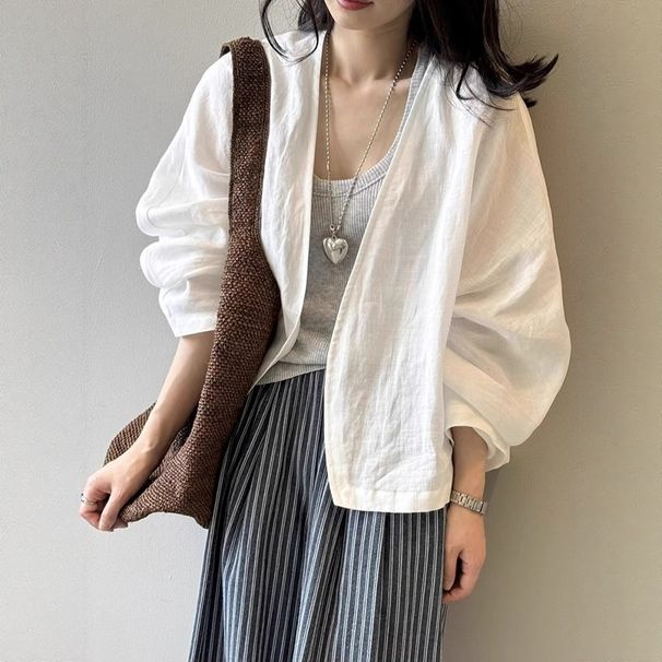 Japanese-style Vintage Linen Long-sleeve Shirt For Women, Summer High-end Luxury Ramie Sunscreen Cardigan Jacket Top_ecoleips.com