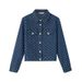 Women's Clothing Women's Denim Jacquard Short Jacket - Chic Floral Print Casual Coat For Autumn_ecoleips.com