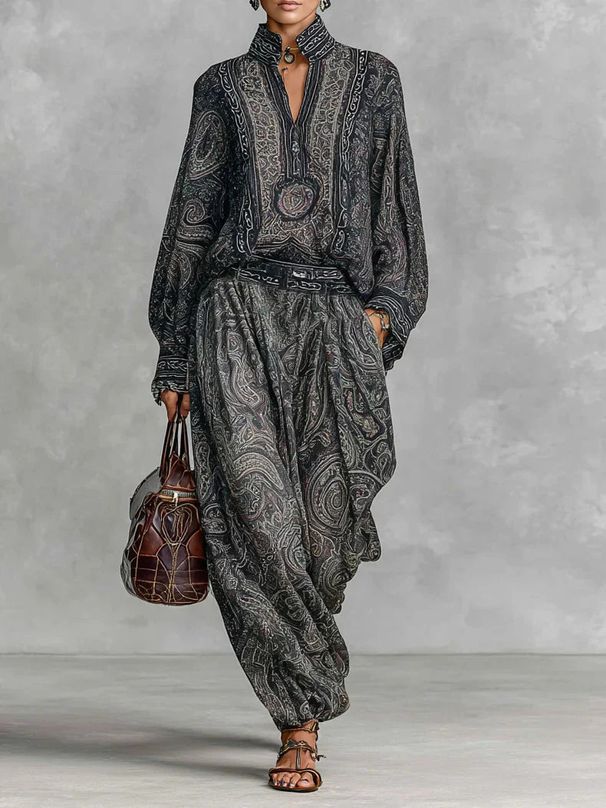 Women's Clothing Spring Autumn Women's High-End Retro Style Paisley Patterned Suit European American Fashion Inspired_ecoleips.com