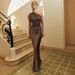 Sexy Off-Shoulder Ruffle Wrap Satin Mermaid Dress – High Waist Elegant Formal & Party Wear For Women (Coffee, Olive, Lake Blue)_ecoleips.com