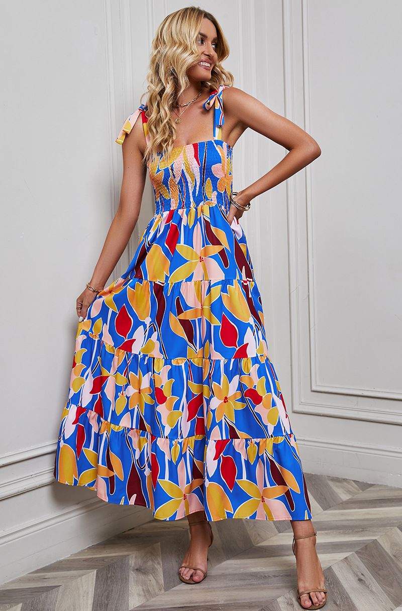 Self Shooting Cross Border Spring Sexy Backless Printed Holiday Style Suspender Dress For Women_ecoleips.com
