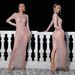 Voya Women's Fashion European And American Pure Color Mesh Rhinestone Long Sleeved Dress Cocktail Party Dress 2-piece Set With Small Pants_ecoleips.com