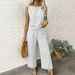 Women's Casual Elegant Sleeveless Two Piece Set Solid Color Hollowed out Floral Patchwork Suit European American Style_ecoleips.com