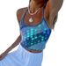 Women's Clothing Women's Summer New Fashion Sequin Suspender Top Sexy Sequin Backless Lace Up T Shirt Sand_ecoleips.com