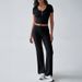 Spring And Summer Women's Wear Y2k Sporty Casual Style U-Neck T-Shirt And Long Pants Knitted Two-Piece Set_ecoleips.com