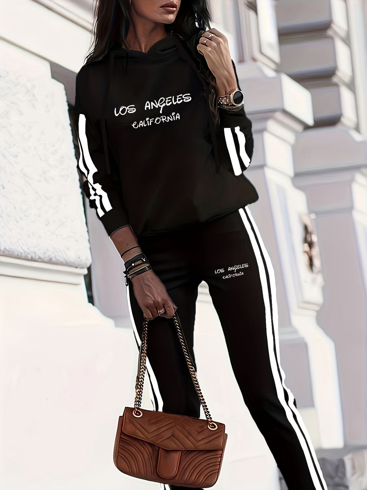 Women's Street Style Printed Pant Set Long Sleeved Loose Fit Fashion Sweatshirt And Trousers Combo for Spring/Autumn Summer_ecoleips.com