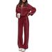 Women's Sportswear Set High Neck Long Sleeve Zip Up Sweatshirt Striped Trousers 2 Piece Casual Outfit European American Style For Autumn Winter_ecoleips.com