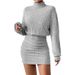 Cross-Border European And American 2025 Autumn Winter New Bodycon Long Sleeve High Neck Ribbed Knit Sexy Dress_ecoleips.com