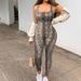 K Women's Printed Sleeveless Vest Jumpsuit With Threaded Square Collar, Exposed Back, Hip Lifting, Slim Fit Sports Jumpsuit_ecoleips.com