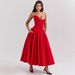 Women's Clothing Solid Color V Neck Large Swing Sleeveless Herringbone Tube Top Elegant Sexy Slim Fit Mid Length Dress_ecoleips.com