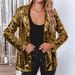 Women's Clothing new commuter style cardigan lapel long sleeved sequined casual suit_ecoleips.com