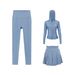 Women's Slim Fit Three Piece Set Hooded Jacket Skirt Cropped Pants Elastic Sports Running Yoga Outerwear_ecoleips.com