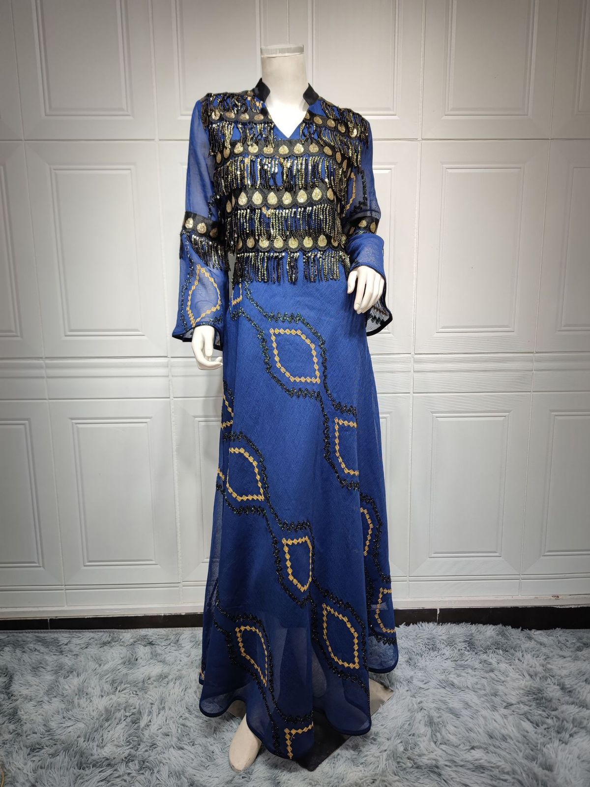 Women's Clothing Middle East Style Evening Dress For Women With Sequin Suspenders And Embroidery Fashionable Saudi Dubai Robe Modest Abaya Dress_ecoleips.com