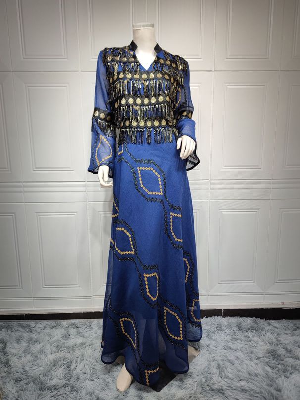 Women's Clothing Middle East Style Evening Dress For Women With Sequin Suspenders And Embroidery Fashionable Saudi Dubai Robe Modest Abaya Dress_ecoleips.com