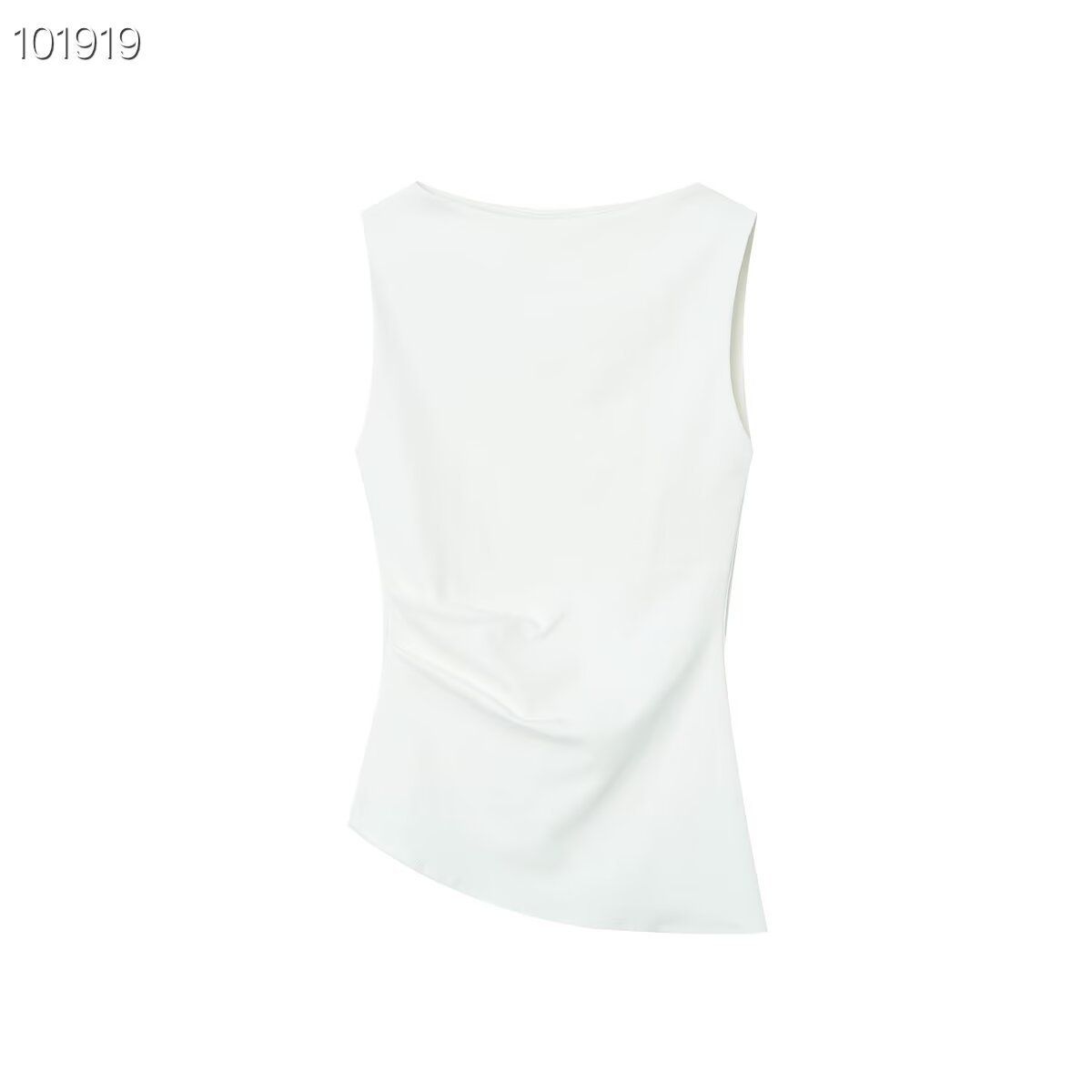 ZOEVA 2026 Summer Slim Fit Boat Collar Grab Pleated Textured Vest White_ecoleips.com