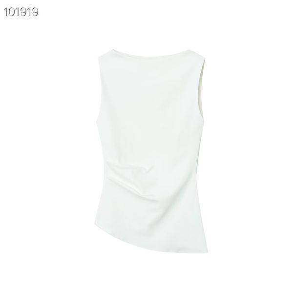 ZOEVA 2026 Summer Slim Fit Boat Collar Grab Pleated Textured Vest White_ecoleips.com