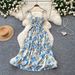 French Style Floral Print Sundress For Women Summer Korean Sleeveless High-Waisted A-Line Slimming Elegant Long Dress_ecoleips.com