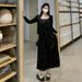 Autumn New Korean Fashion Flocked Camisole Black Cardigan Two-Piece Set Maternity Dress_ecoleips.com