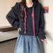Short Drawstring Hooded Sweatshirt For Women, Spring And Autumn Plus Size, Stylish Design, Regular Shoulder Top, Trendy_ecoleips.com
