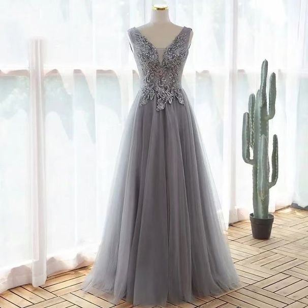 Women's Clothing Bridesmaid Dresses New Gray Slim Temperament Sister Group Host Evening Dress Banquet Advanced_ecoleips.com