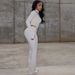 Stretch Zip Detail Ribbed Crop Top & Lounge Pant Set - Comfort Streetwear For Women (White/Black, S/M/L)_ecoleips.com