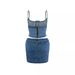 51060 Fashion Adjustable Buckle Stretch Casual Denim Set Two-Piece Women's Clothing_ecoleips.com