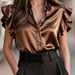 Women's Clothing Elegant V Neck Ruffled Short Sleeve Shirt For Women Summer Style Top For Formal & Casual For Women_ecoleips.com