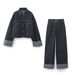 Distressed Denim Jacket & Rolled Hem Jeans Set – Vintage Western Two-Piece Outfit With Adjustable Waist Tie_ecoleips.com