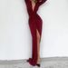 Women's Clothing Women's New Solid Color Fashion Sexy Deep V Neck Long Sleeve Slim Split Twist Pleated Skirt Dress_ecoleips.com