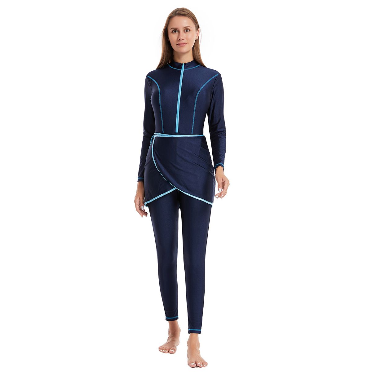 Women's Clothing Swimsuit Long Sleeve Trousers Sunscreen Ladies Conservative Swimsuit Convenient All Match One Piece_ecoleips.com