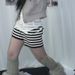 K Fancy Lady Retro Patchwork Striped Elastic Slimming Color Block Drawstring High-Waisted Knit Casual Shorts_ecoleips.com