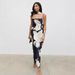 Spring/Summer Fashion Women's Halter Neck Slouch Satin Floral Print Bodycon Dress Long Skirt Style_ecoleips.com