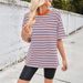Women's Clothing Summer Loose Casual Striped Color Matching Round Neck Five Point Sleeve T Shirt Female_ecoleips.com