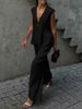 Women's Clothing Sleeveless Solid Color Breathable Sleeveless Lounge Set – Women’s Casual Polyester-Blend Top & Pants (S-XL, 6 Neutral Shades)_ecoleips.com