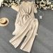 Women's Autumn Two Piece Set Niche Design Belt Waist Long Sleeved Knit Cardigan High Waisted Loose Wide Leg Pants_ecoleips.com
