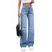 Women's Drape Wide Leg Jeans - High Waist Flowy Mopping Long Pants In Medium Blue, Light Blue & Black, Y2K Retro Casual Trousers_ecoleips.com