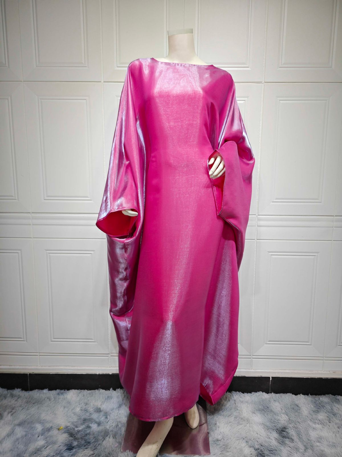 Women's Clothing New Summer Middle East Modest Muslim Fashion Bright Silk Satin Waist Abaya Dress_ecoleips.com