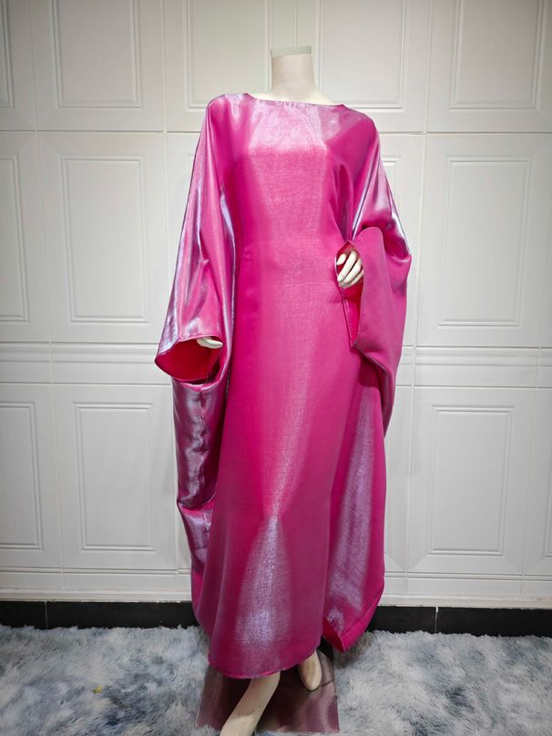 Women's Clothing New Summer Middle East Modest Muslim Fashion Bright Silk Satin Waist Abaya Dress_ecoleips.com